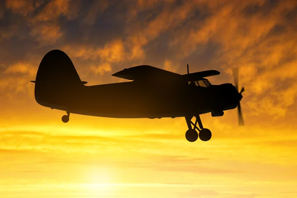 Engine airplane at sunset — Stock Photo, Image