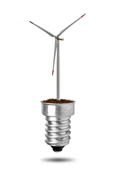 Glödlampa med vindkraftverk — Stockfoto
