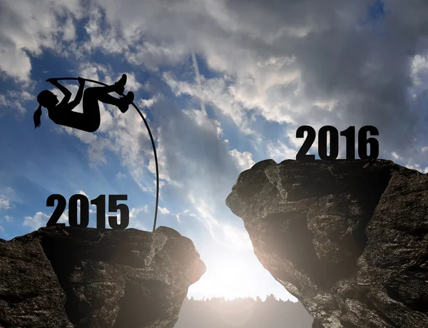 Girl jumps to the New Year 2016 — Stock Photo, Image