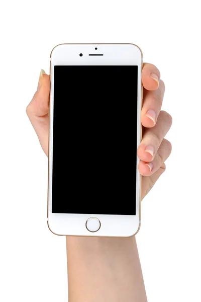 Frau hält Apple iphone 6 Smartphone in der Hand — Stockfoto