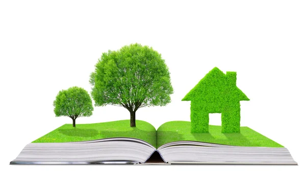 Libro ecológico con árboles y casa — Foto de Stock