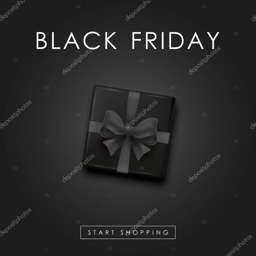 Black Friday Background. Realistic black gifts boxes. Pattern with gift box. Vector illustration