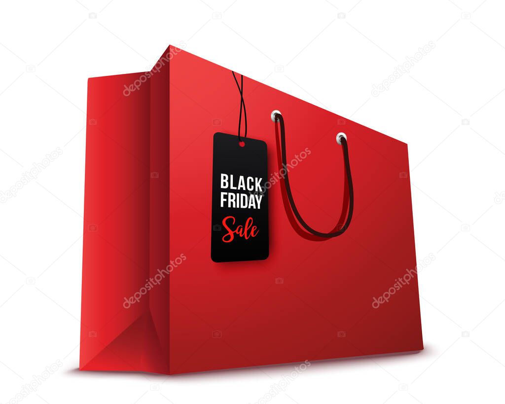Shopping paper red  bag empty , vector illustration