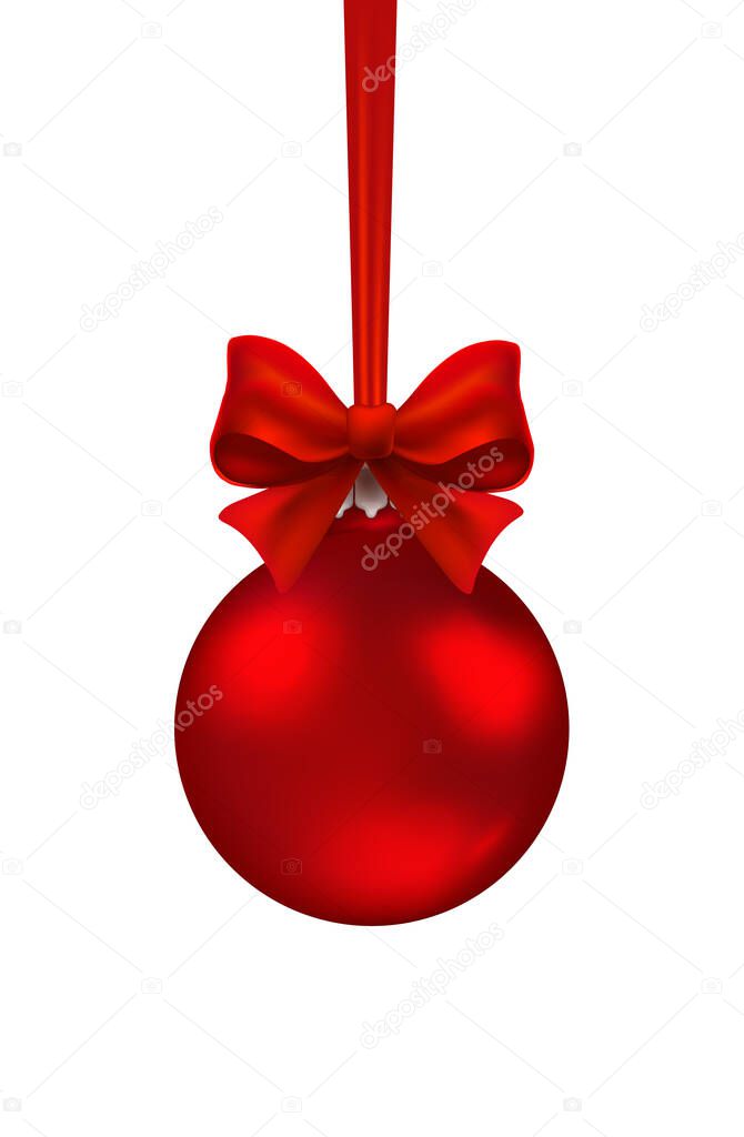 Christmas ornament with red ribbon. Vector