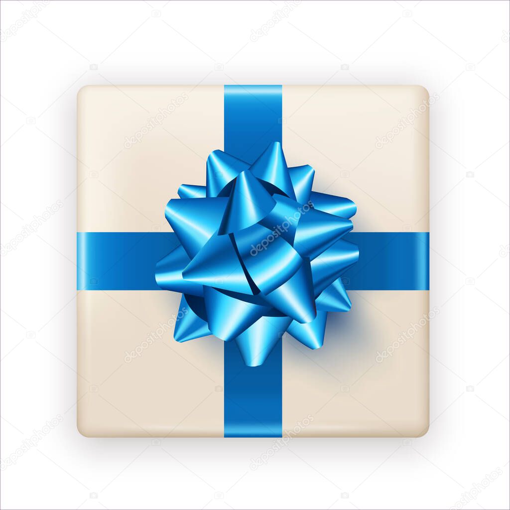 Gift box with blue  bow. Vector illustration