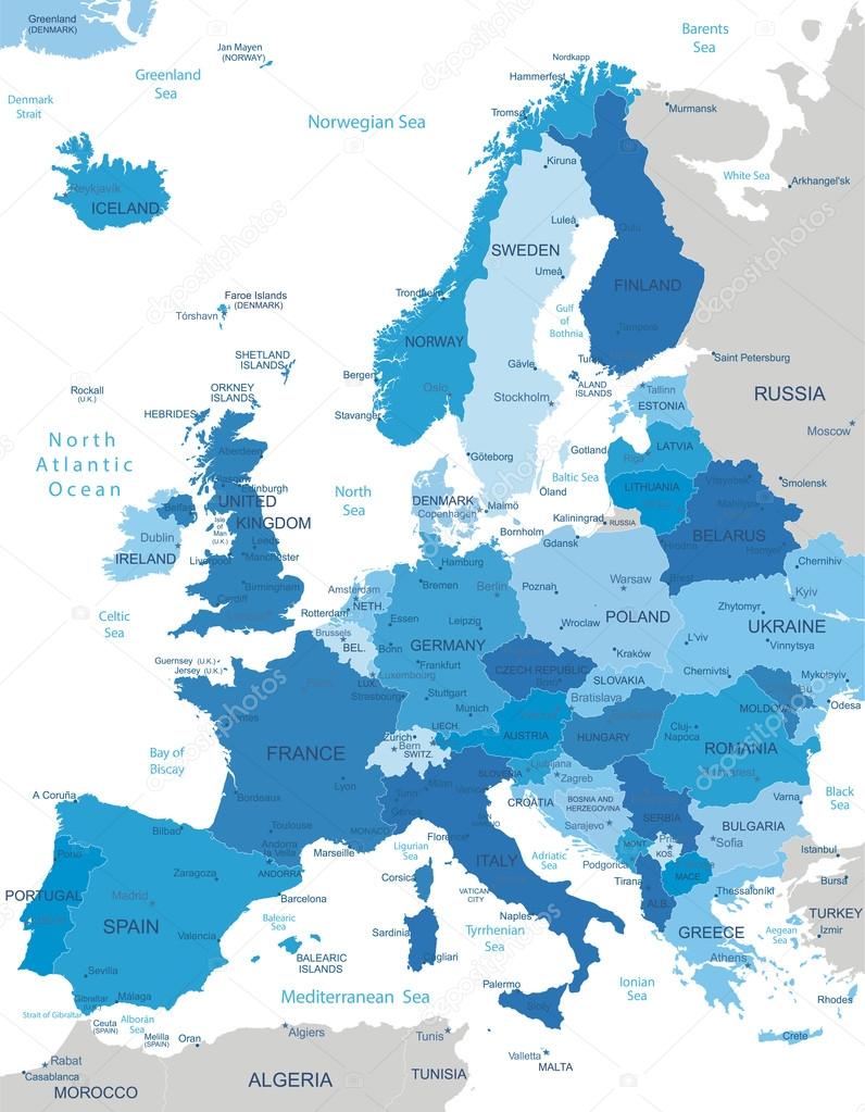 Europe - highly detailed map.
