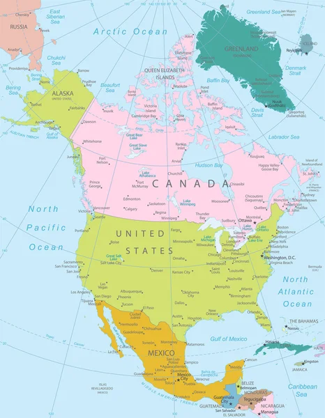 Mapa de América del Norte — Archivo Imágenes Vectoriales