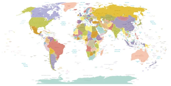 Mapa do mundo de alto detalhe. —  Vetores de Stock