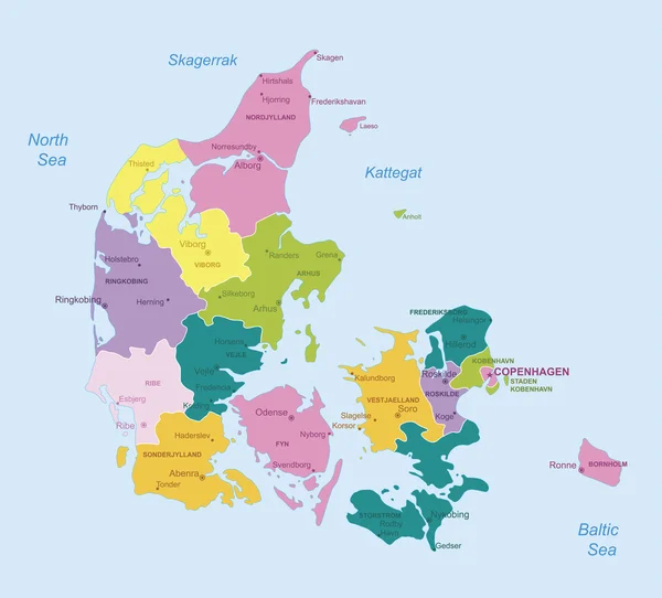 Danemark - carte très détaillée . — Image vectorielle
