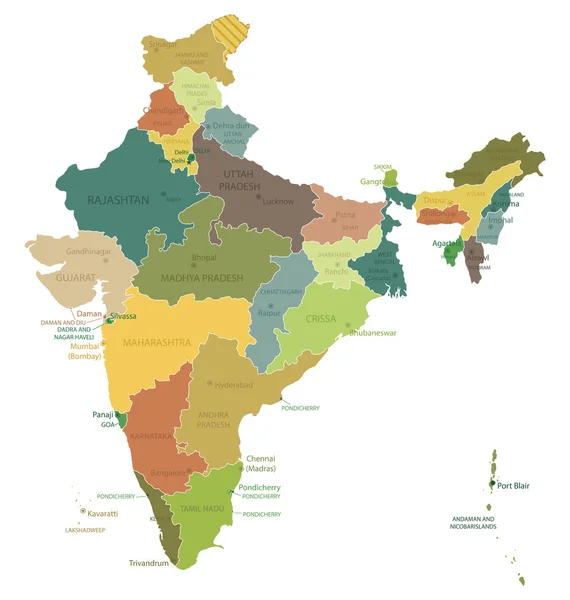 India - highly detailed map. — Stok Vektör