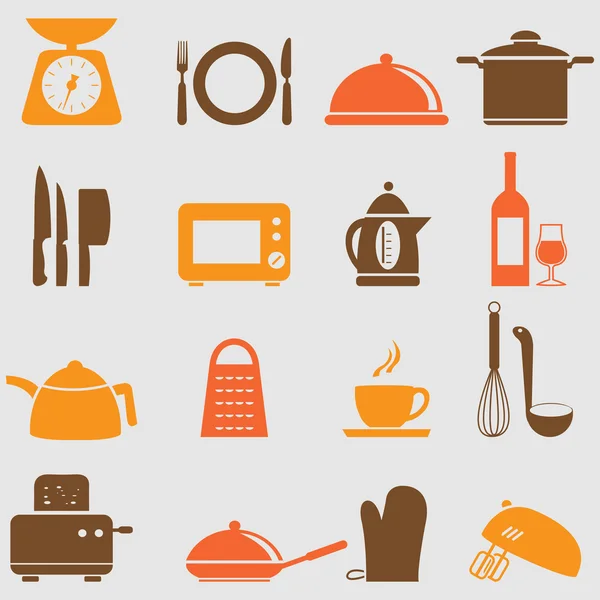 Cocina y hogar Utensil Iconos — Vector de stock