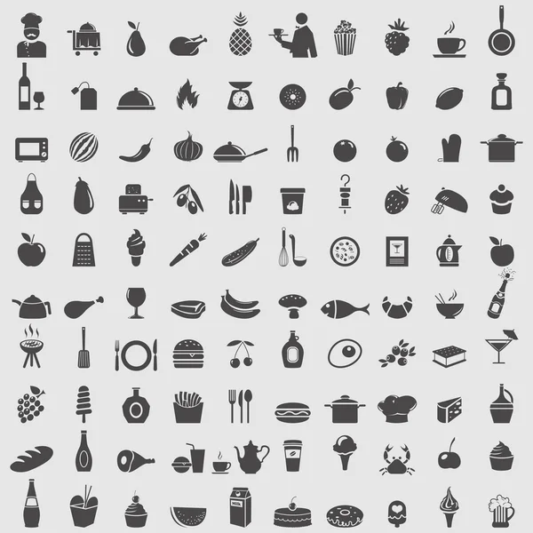 Grande collection d'icônes alimentaires . — Image vectorielle