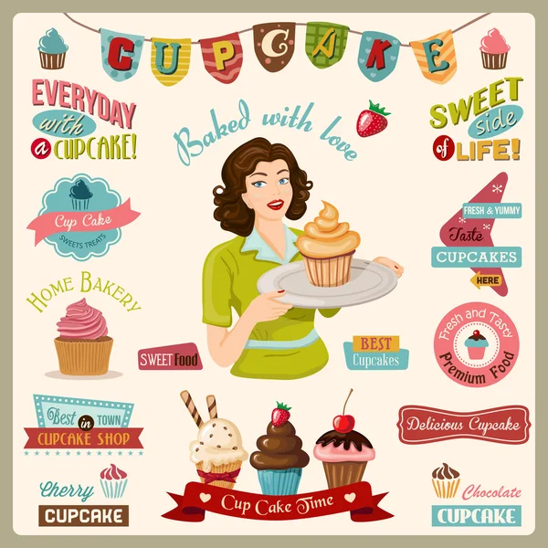 Collection of Cupcake Design Elements. — Stockový vektor