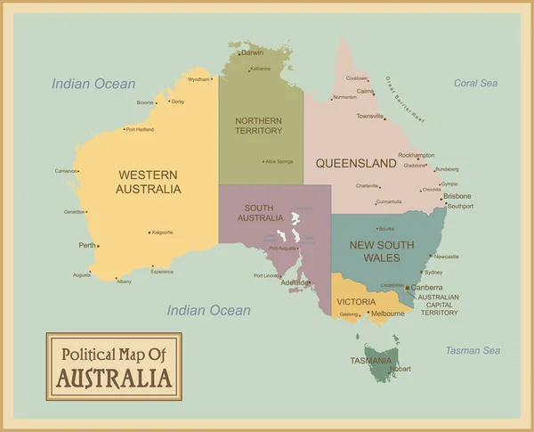 Mappa altamente dettagliata dell'Australia . — Vettoriale Stock