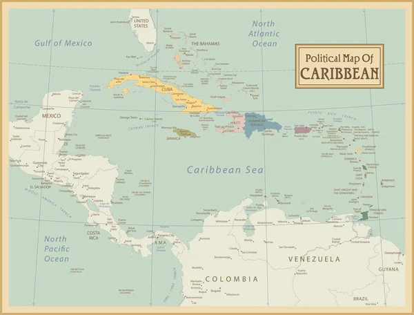 Mapa altamente detallado del Caribe . — Archivo Imágenes Vectoriales