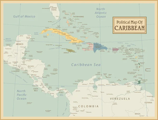 Mapa altamente detallado del Caribe . — Vector de stock
