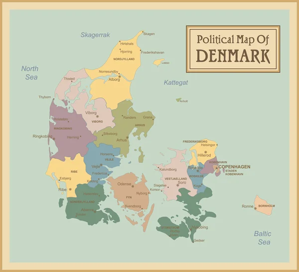 Denmark-highly detailed map. — ストックベクタ