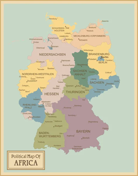 Mappa altamente dettagliata della Germania . — Vettoriale Stock