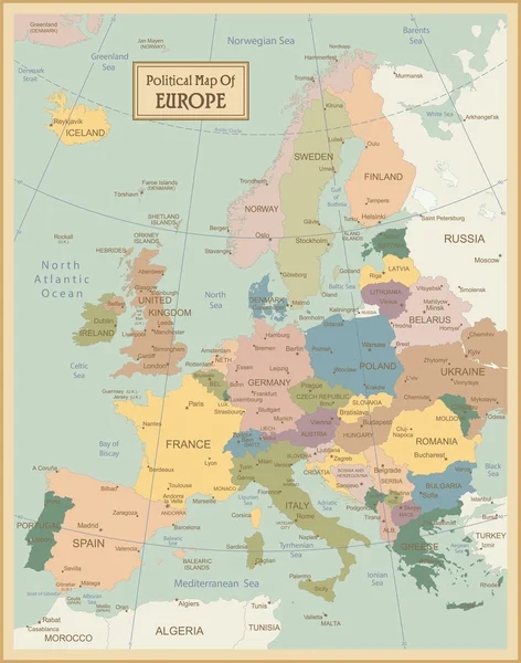 Mapa muy detallado de Europa . — Vector de stock