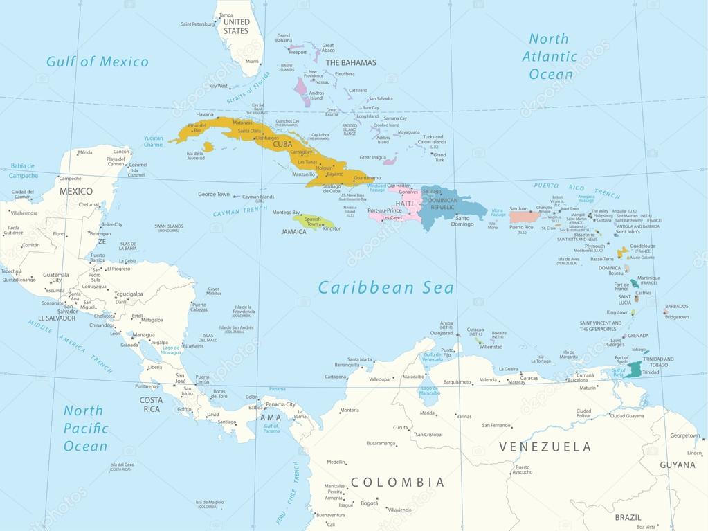 Caribbean - highly detailed map.