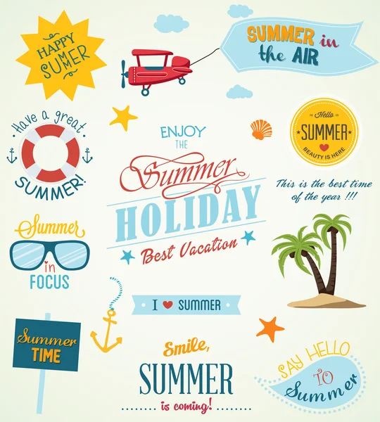 Etiquetas de verano y elementos de diseño — Vector de stock