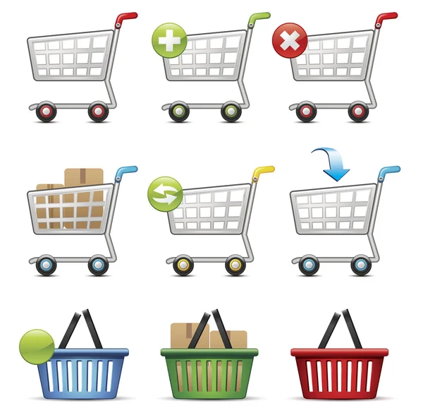 Carrinhos de compras e cestas — Vetor de Stock