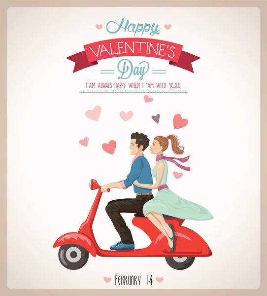 Loving couple on a scooter — Stockvector