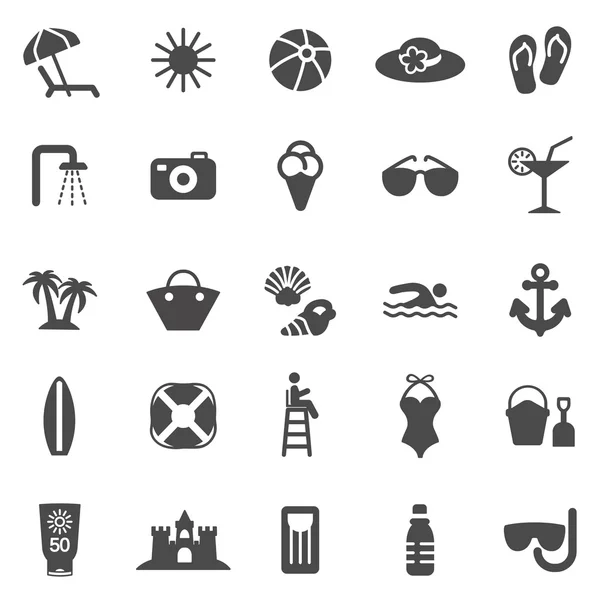 Iconos negros de playa — Vector de stock