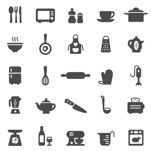 Iconos de cocina y utensilios negros — Vector de stock