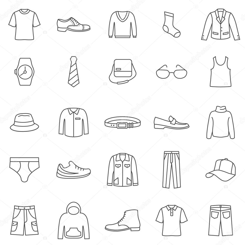 Man Clothes line icons set