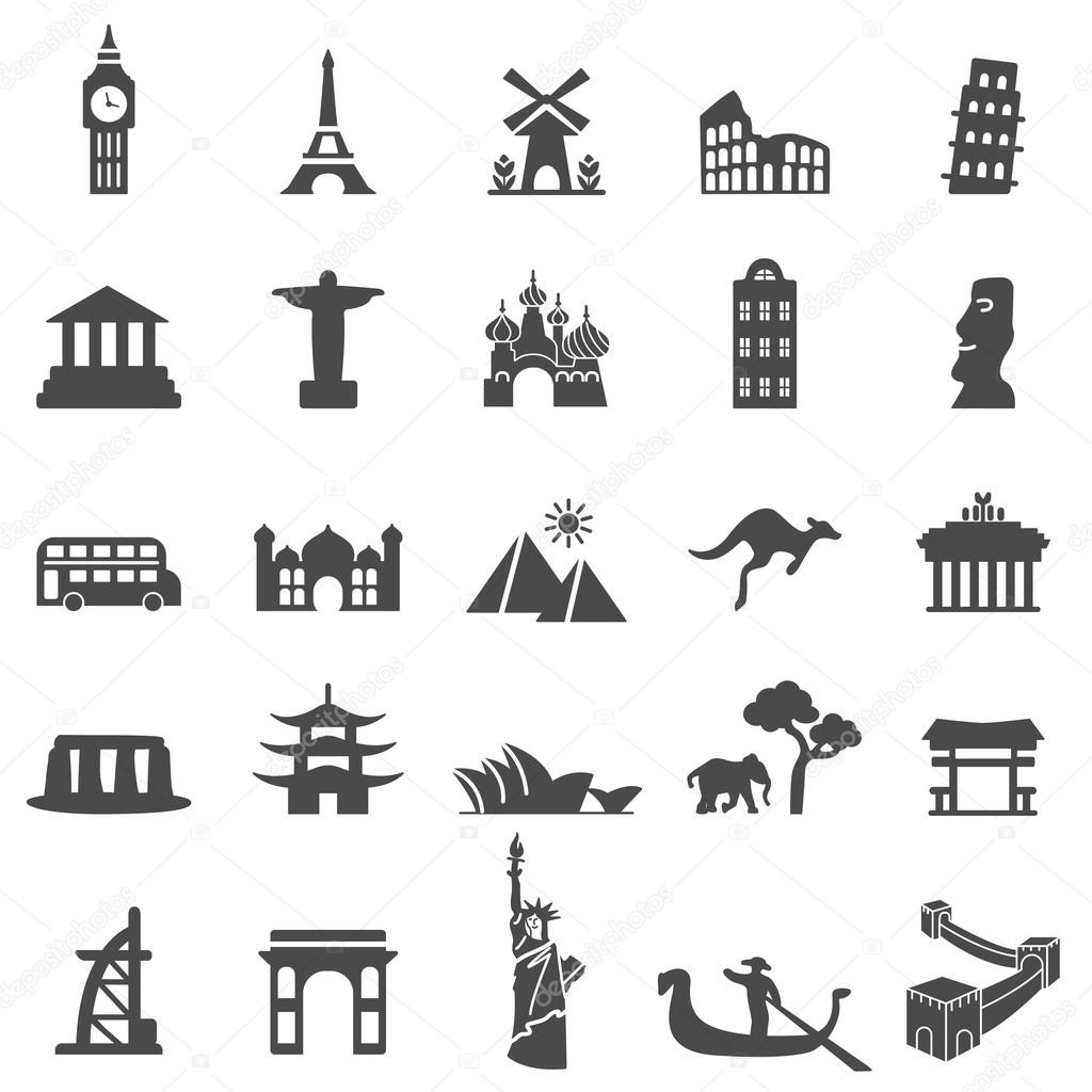 Travel landmarks black icons