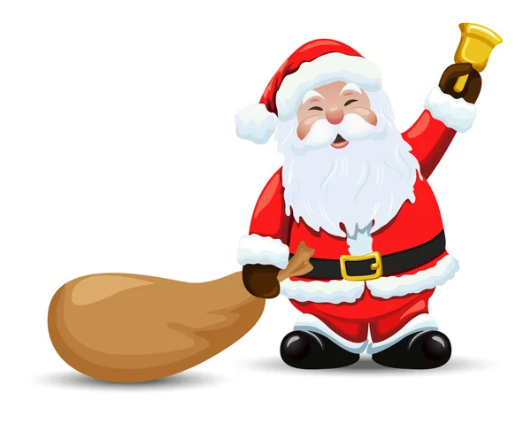 Santa claus avec sac et cloche — Image vectorielle