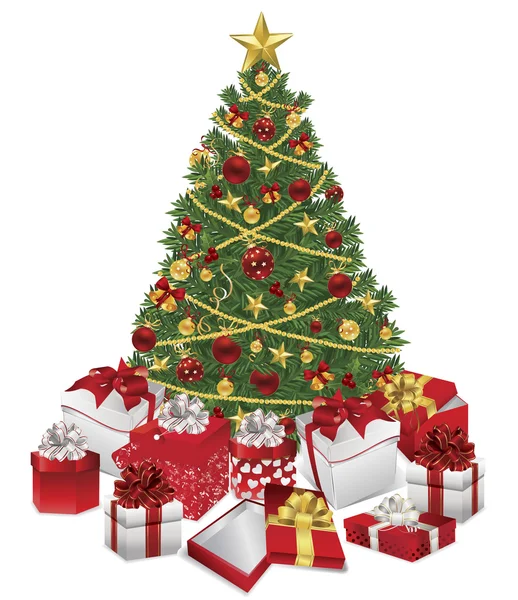 有礼物的圣诞树 — 图库矢量图片