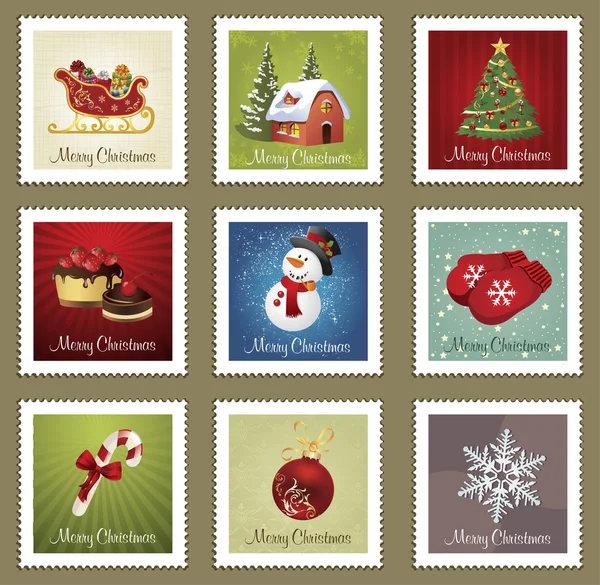 Collections de timbres de Noël — Image vectorielle