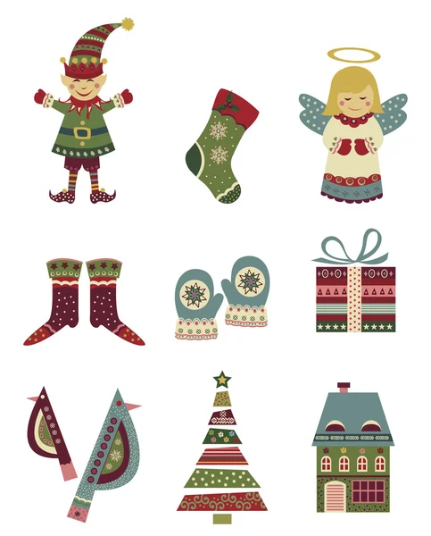 Icônes de Noël rétro — Image vectorielle