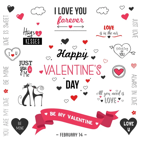 Día de San Valentín diseño conjunto  . — Vector de stock