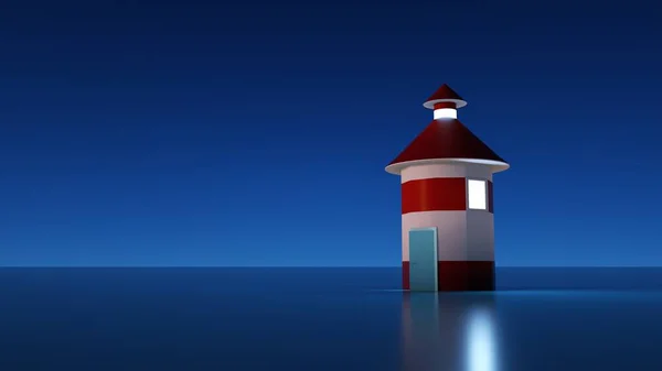 3D illüstrasyon, karanlık bir arkaplanda deniz feneri düzeni.