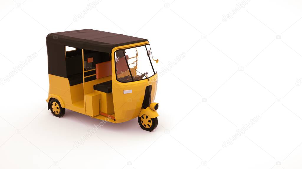 3d illustration of a rickshaw car, a vehicle for transporting people. Tuk tuk car, design element isolated