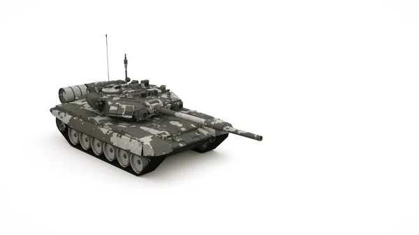 Askeri tank, kamuflaj aracı, ordu tankı. Beyaz arkaplanda izole edilmiş grafiksel nesne, 3d