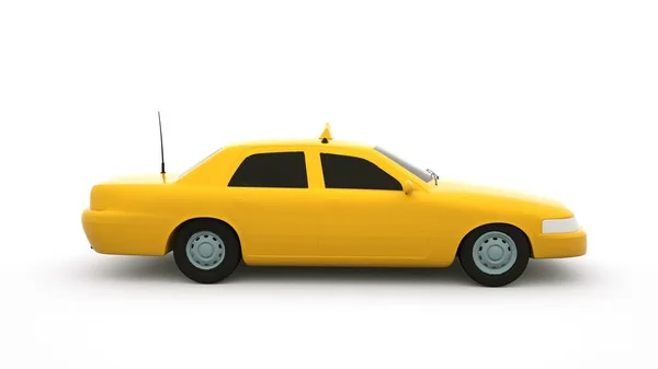 Carro de passageiros amarelo, ilustração 3d. Táxi da cidade, corpo de carro vazio. Imagem isolada em um fundo branco, viagem à cidade. — Fotografia de Stock