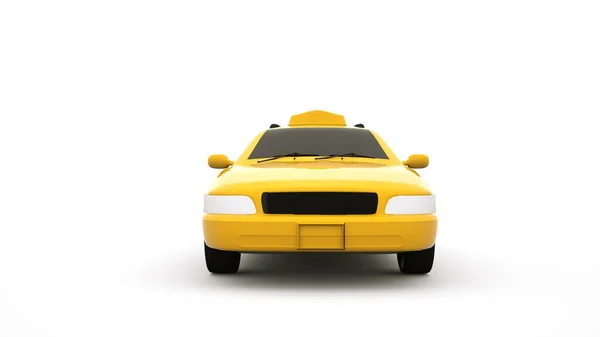 Yellow car, city taxi. Picture 3d illustration, city trips. 3d object isolated on white background. — Stock Photo, Image