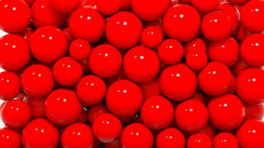 Kırmızı baloncuklar, 3 boyutlu resimli duvar kağıdı. Çuvaldaki parlak toplar