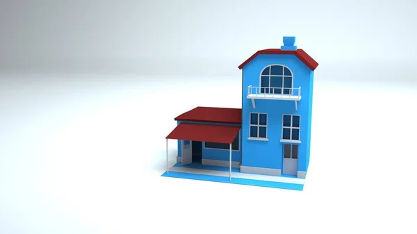 白い背景に隔離された住宅建築物、建築デザインのオブジェクトの3Dイラスト。カントリーハウスのモデル、 3D可視化 — ストック写真