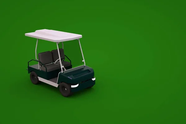 3d model of a sports golf car on a green isolated background. Isometric golf car , 3D graphics, close-up. — Stock Photo, Image