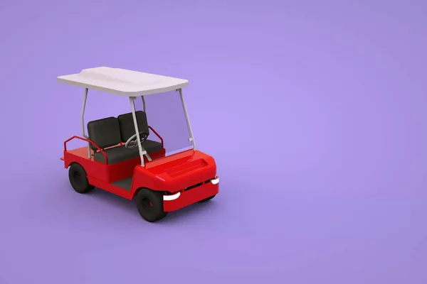 Isometric model of a sports golf car for tourists. Red golf car on a pink, purple isolated background. 3D graphics, close-up — Stock Photo, Image