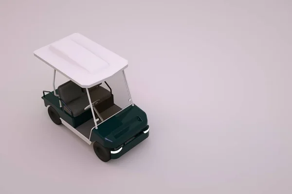 3D model of white electric golf car. White golf car on white isolated background. 3d graphics, golf car for tourists. Close-up, top view. Stock Picture