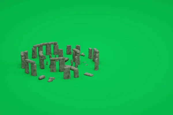 Modelos 3D de ruínas de pedra em ruínas antigas em um fundo isolado verde. 3d representação de ruínas antigas. Edifício arruinado em um fundo verde — Fotografia de Stock