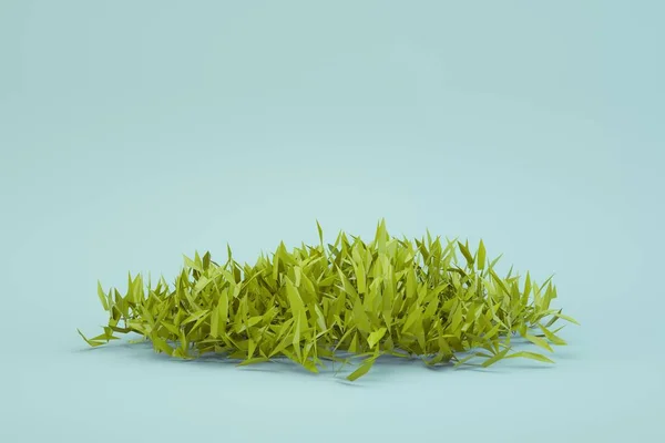 Beyaz izole edilmiş arka planda üç boyutlu taze yeşil çimen parçası. Taze çimenler, 3D grafikler, taze, yaz aylarının izometrik modeli, gerçekçi, yeşil çimenler. Ayrı nesne. Yakın plan.