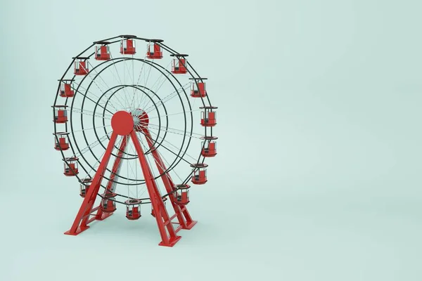 3d oggetto ruota panoramica su uno sfondo bianco isolato. Ruota panoramica rossa, grafica 3d. Primo piano — Foto Stock