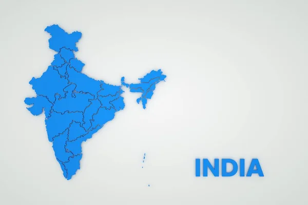 Illustratie van een kaart van India op een witte geïsoleerde achtergrond. Cartografie van India. Land, continent. 3D graphics. Blauwe kaart op witte achtergrond — Stockfoto